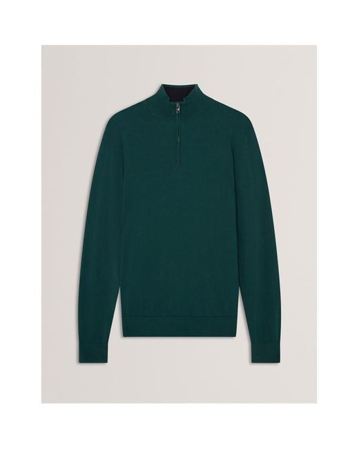 Ted Baker Green Merino Half Zip Crew Neck Jumper for men