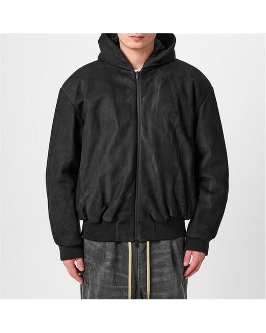 Fear Of God Black Leather Bomber Jacket for men