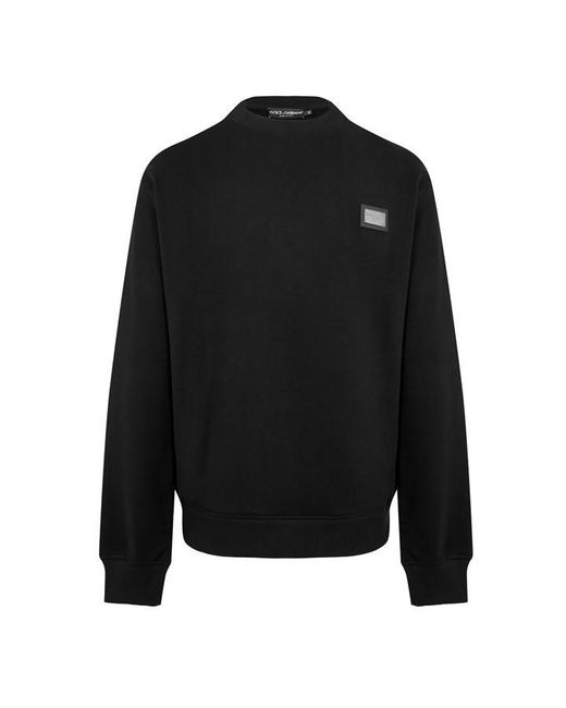 Dolce & Gabbana Black Logo Cotton Tag Crew Sweater for men