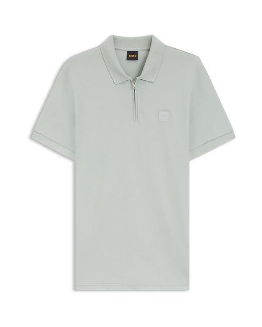 Boss Gray Short Sleeve Quarter Zip Polo Top for men