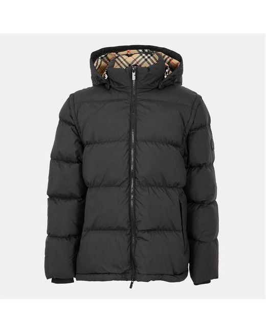 Burberry Black Hooded Check Down Jacket for men
