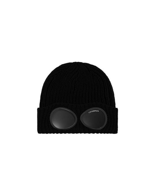 C P Company Black Goggle Beanie for men