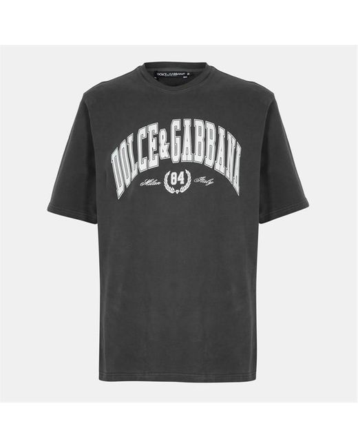Dolce & Gabbana Gray Cotton T-Shirt With Frontal Print for men