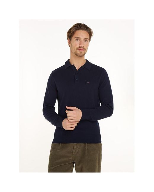 Tommy Hilfiger Blue Cashmere-Blend Long Sleeve Polo for men