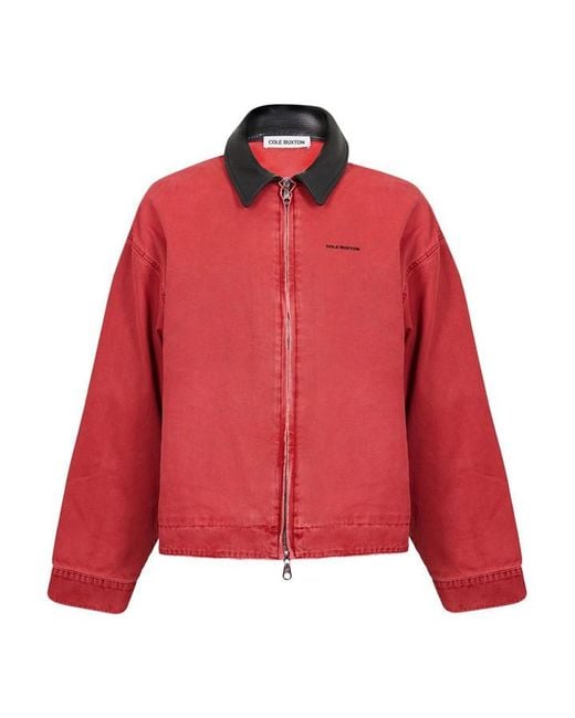 Cole Buxton Red Leather Collar Overshirt for men