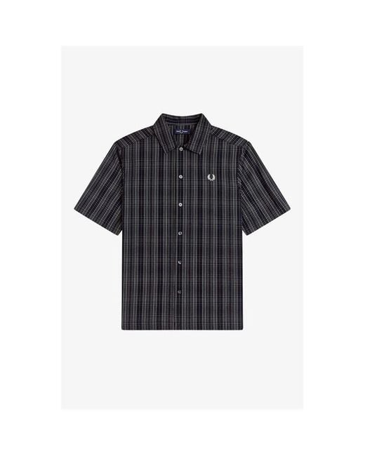 Fred Perry Blue Patterned Short Sleeve Shirt for men