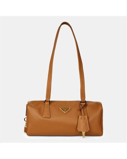 Prada Brown Logo Leather Medium Shoulder Bag
