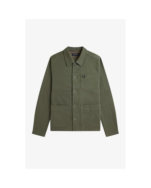 Fred Perry Green Bedford Cord Structured Overshirt for men