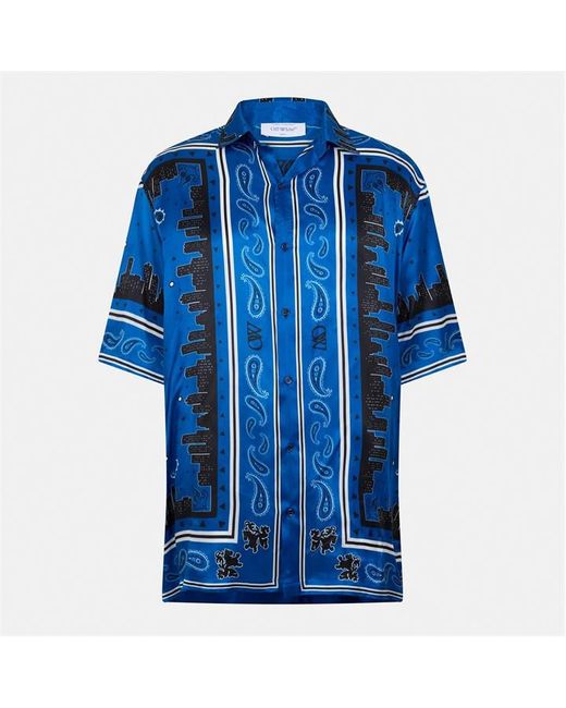 Off-White c/o Virgil Abloh Blue Bandana Short Sleeve Relaxed Fit Bowling Shirt for men