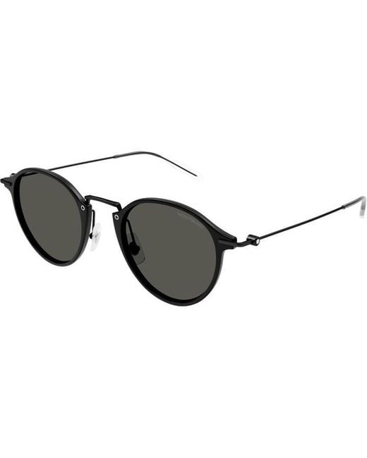 Montblanc Black Metal Dark Tinted Round Sunglasses for men