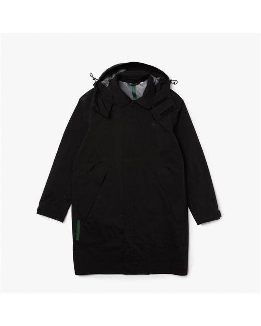 Lacoste Black Detachable Hood Knee-Length Water-Resistant Parka for men
