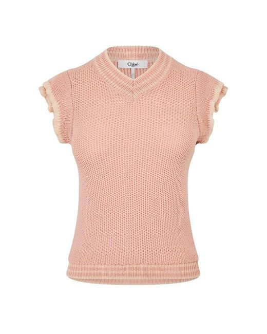 Chloé Pink Short Sleeve Ruffle Jumper