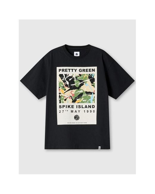 Pretty Green Black Pg Spike Island Ts for men