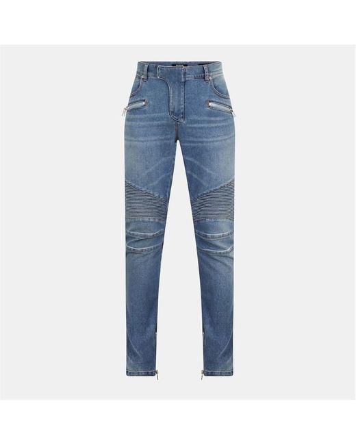 Balmain Blue Biker Ribbed Straight Leg Jeans for men