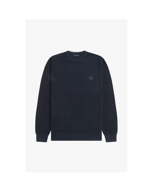Fred Perry Blue Pique Crew Neck Jumper for men