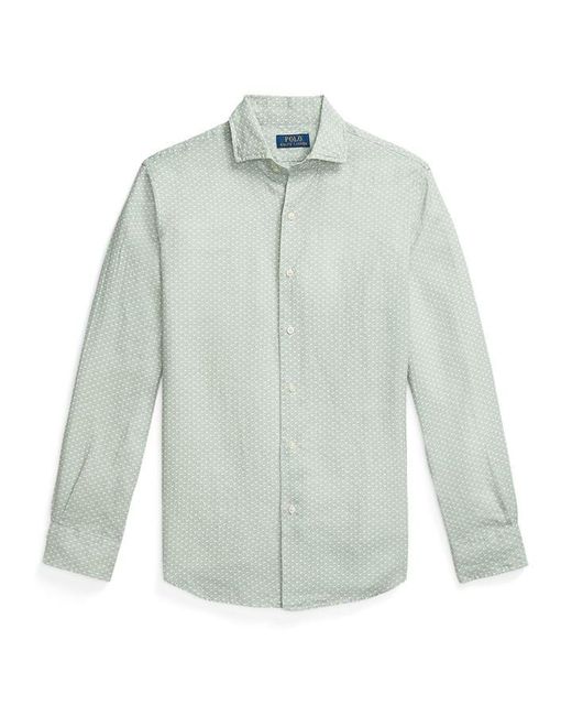 Polo Ralph Lauren Blue Custom Fit Mallet-Print Linen Shirt for men