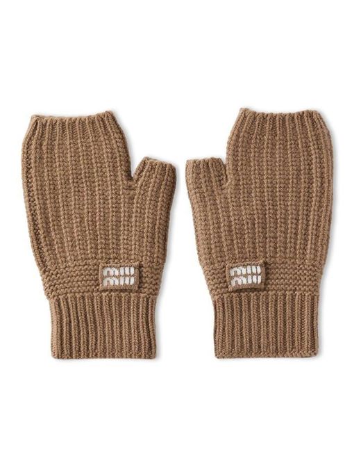 Miu Miu Natural Logo Wool And Cashmere Gloves