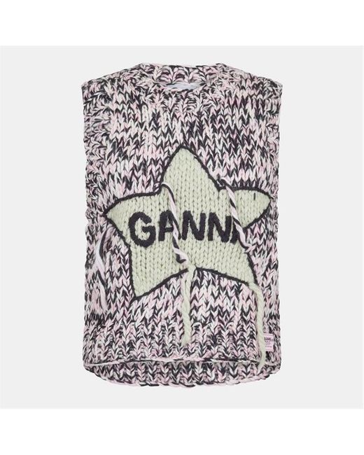 Ganni Pink Graphic Hand Knit Vest
