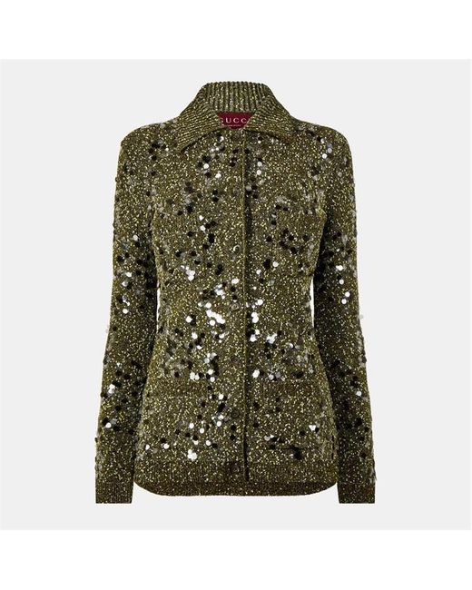 Gucci Green Sequin Knit Cardigan
