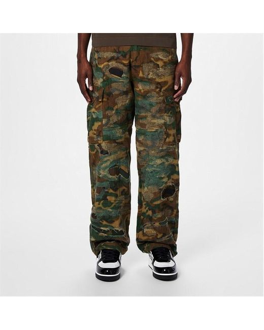 Givenchy Green Distressed Camo Cargo Trousers for men