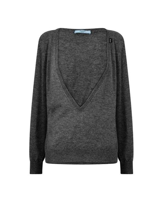 Prada Gray V-Neck Jumper