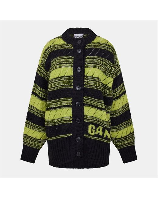 Ganni Green Organic Wool Cardigan