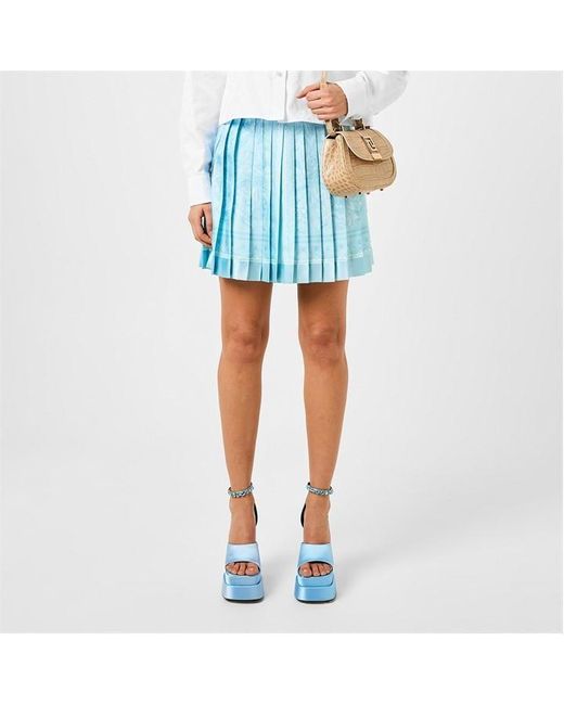 Versace Blue Barocco Pleated Mini Skirt