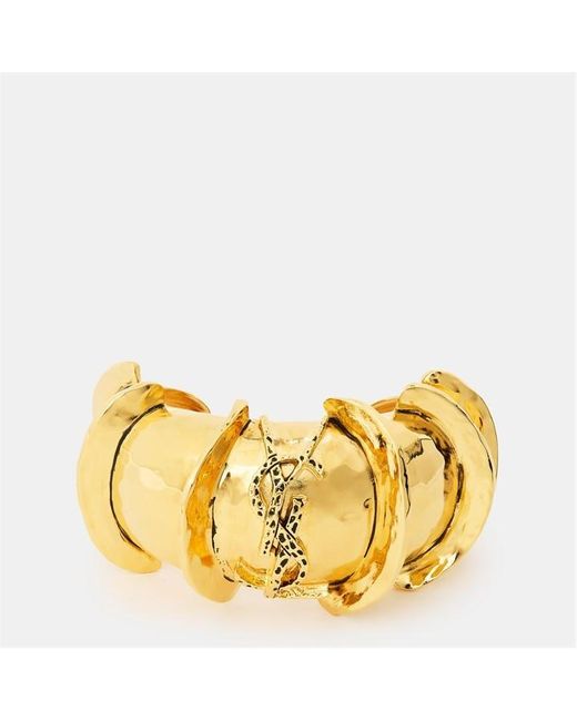 Saint Laurent Yellow Monogram High-Shine Metal Cuff Bracelet