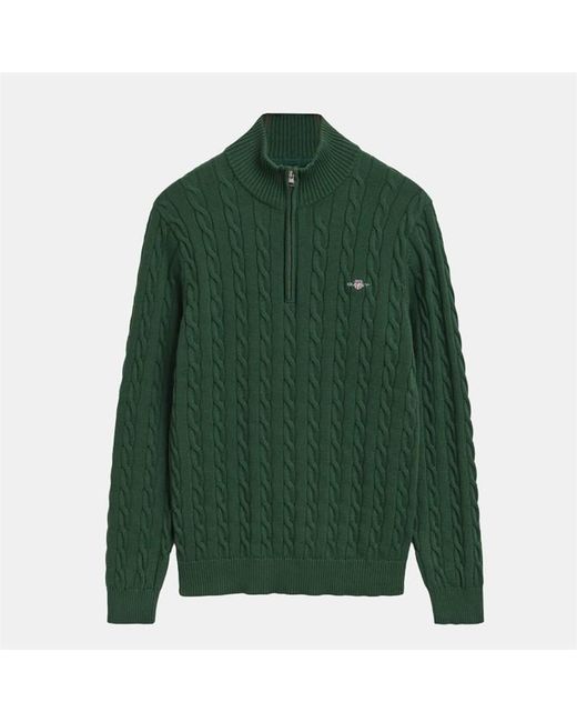 Gant Green Cotton Cable Half Zip Fleece for men