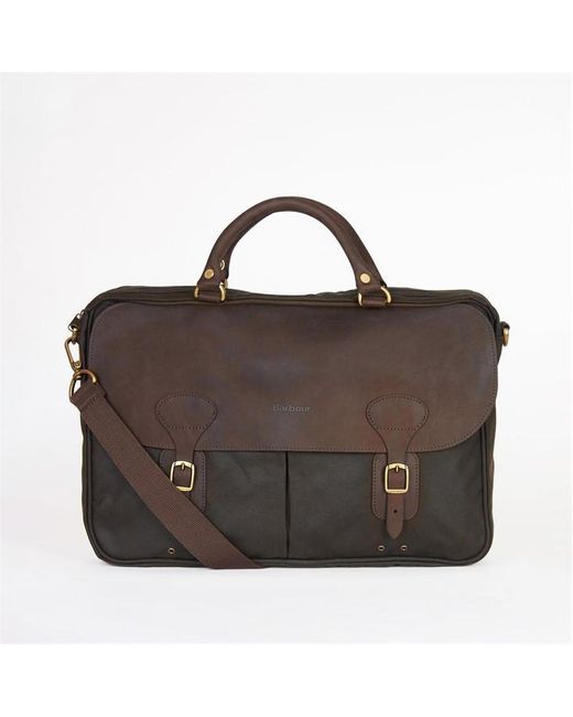 Barbour Brown Waxed Cotton And Leather Briefcase for men
