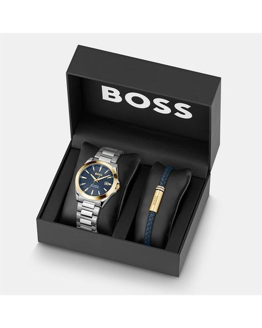 Boss Black Gents Strike A Watch And Bracelet Gift Set for men
