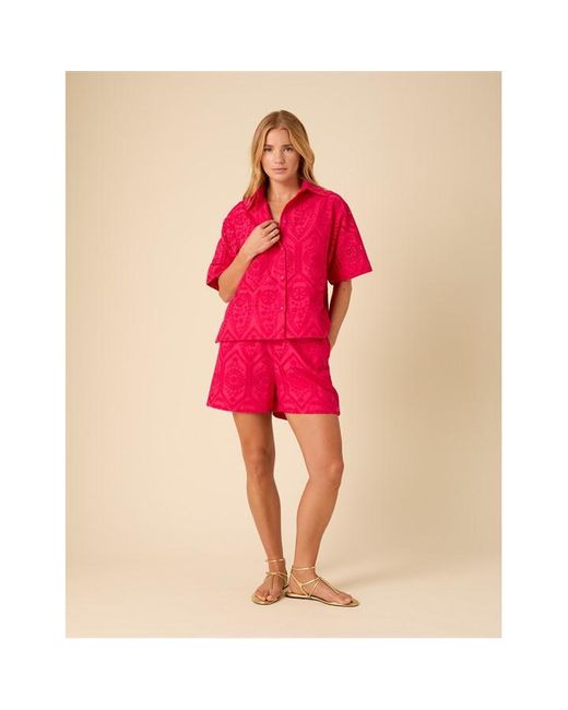 Nobody's Child Red Bennie Short Sleeve Plain Relaxed Fit Shirt