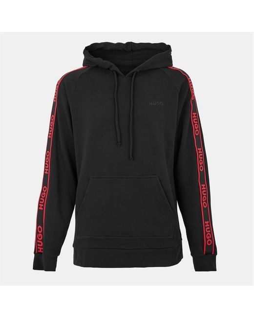 HUGO Gray Bodywear Liam Soft Cotton Pullover Hoodie With Logo Tape Detail for men