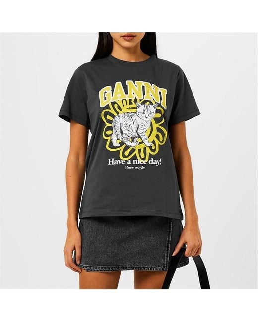 Ganni Black Cat Graphic T-shirt
