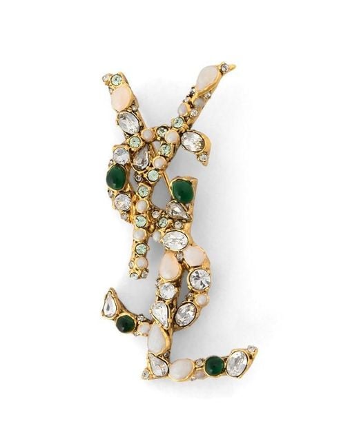 Saint Laurent Metallic Saint Crystal Brooch Ld63