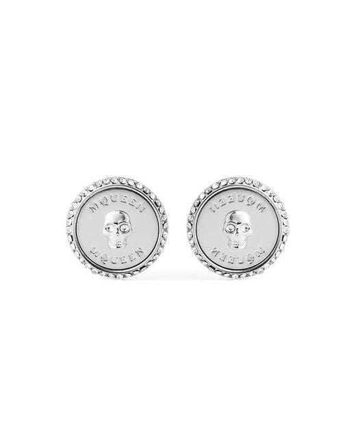 Alexander McQueen Metallic Sovereign Engraved Stud Earrings for men