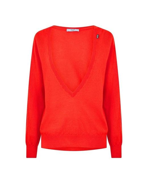 Prada Red V-Neck Jumper