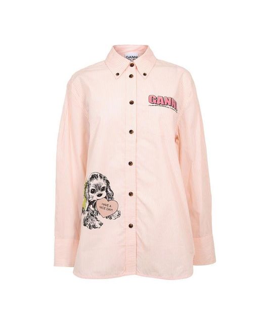 Ganni Pink Stripe Cotton Oversized T-Shirt