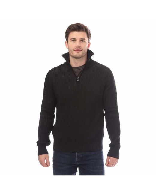 Belstaff Black Cotton Wool Rib Stanley Quarter Zip Jumper for men