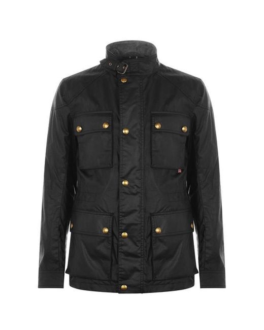 Belstaff Black Fieldmaster Water And Wind Resistant Cotton Long Sleeve Wax Jacket for men