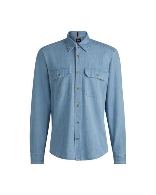 Boss Blue H-Liam-Kenb Long Sleeve Plain Shirt for men