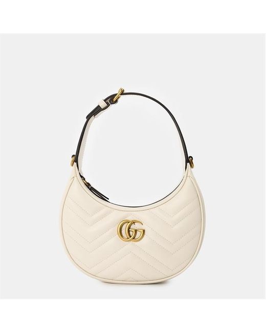 Gucci White Chevron Leather Gg Marmont Half-Moon Mini Bag