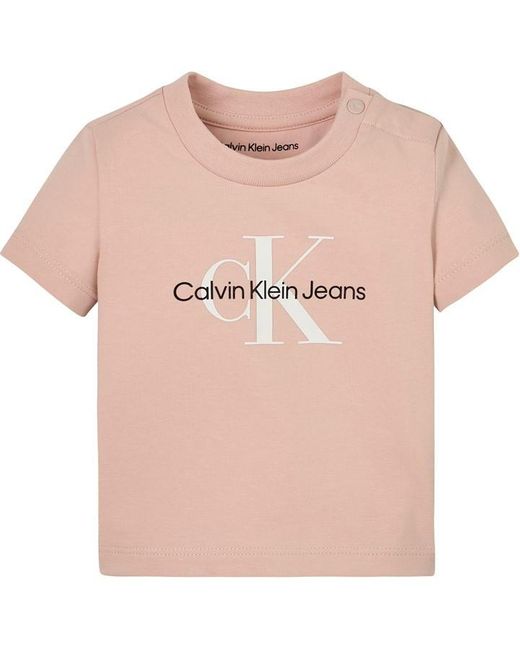 Calvin Klein Pink Ribbed Crew Neck Cotton Blend T-Shirt