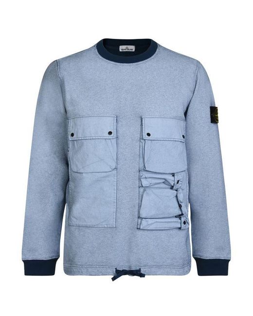 Stone Island Blue Plated Malfile Fleece Garment Dyed Sweatshirt for men