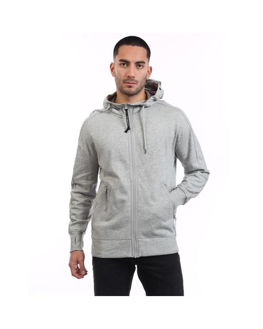 C P Company Gray Diagonal Raised Fleece Goggle Zip Hoodie for men