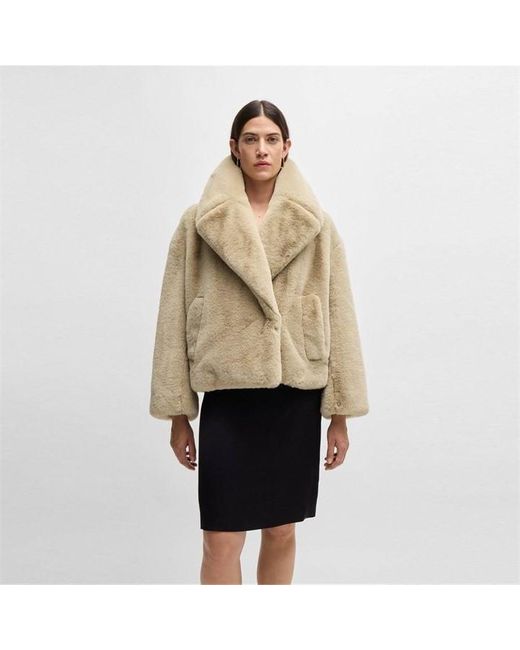 Boss Natural Plush Teddy Cropped Coat