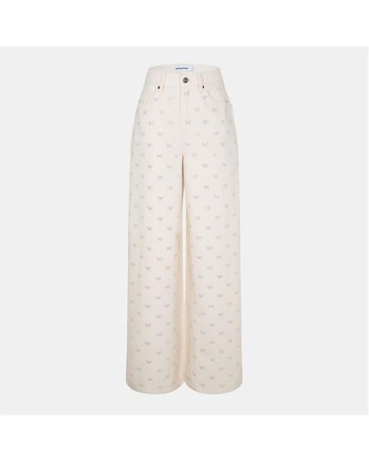 Self-Portrait Natural Diamante Wide Leg Jeans
