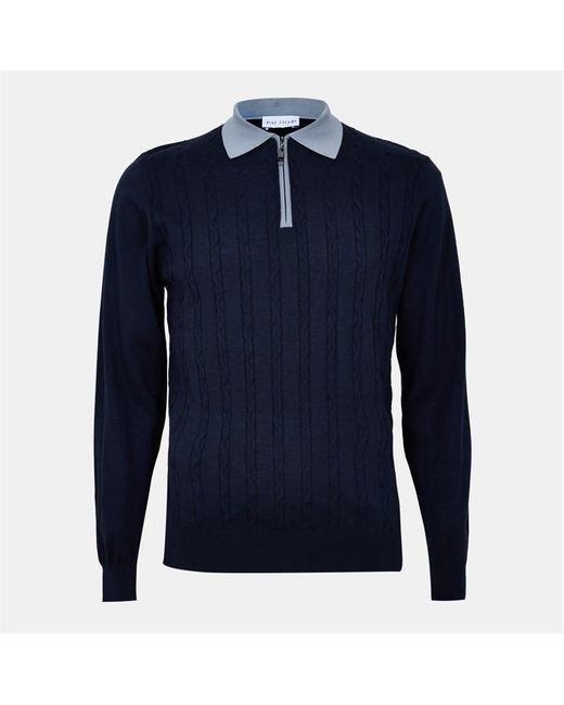 Pal Zileri Blue Wool Zipped Short-Sleeve Polo Shirt for men