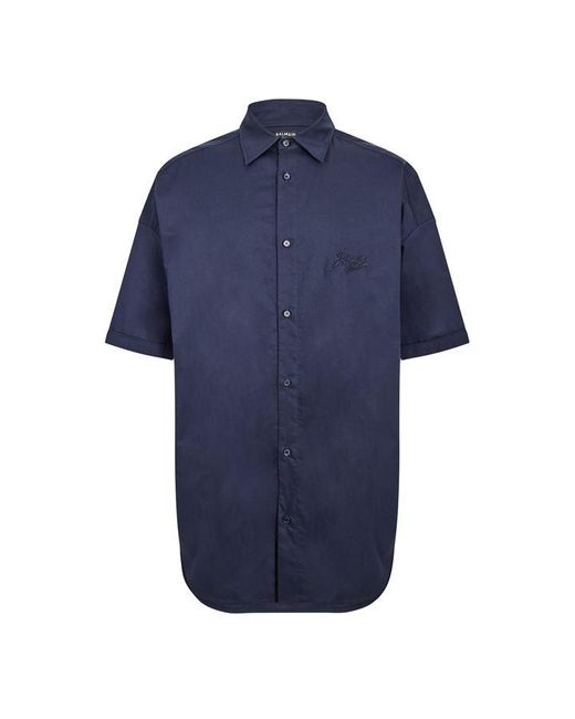 Balmain Blue Short Sleeve Plain Shirt for men