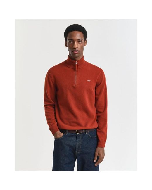 Gant Red Superfine Lambswool Half Zip Fleece for men